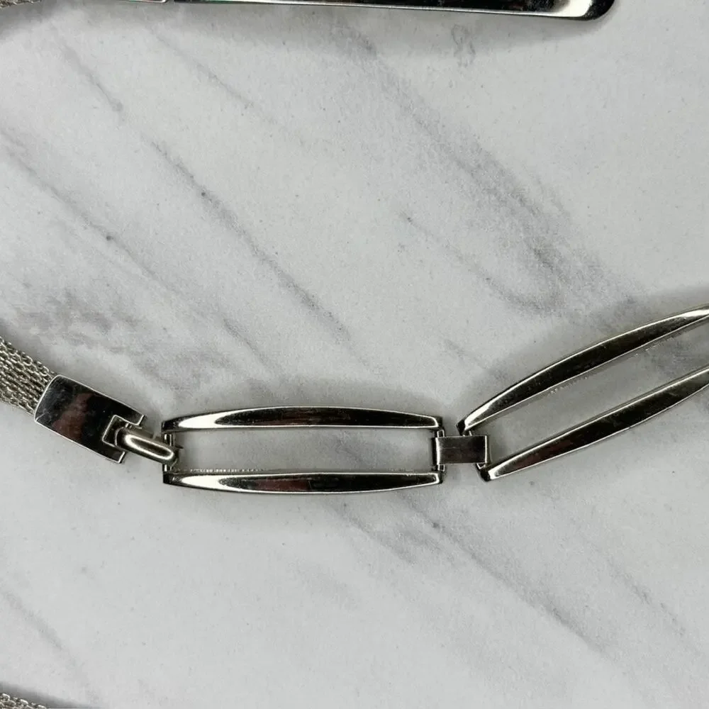 Silver Tone Metal Mesh Chain Belt Oval Bar Stations Buckle Large (L) ✨